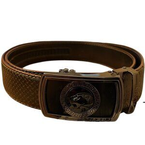 PLATINI Men’s Medium Textured Brown Auto Press Panther Belt Buckle NWT